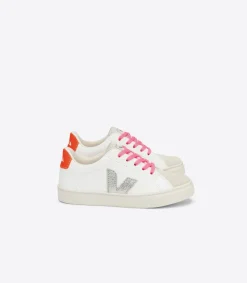 ESPLAR LACES LEATHER WHITE SILVER ORANGE FLUO>VEJA Cheap