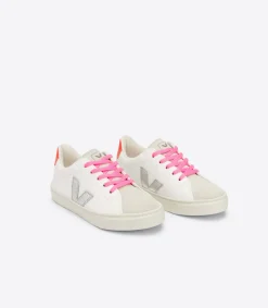 ESPLAR LACES LEATHER WHITE SILVER ORANGE FLUO>VEJA Cheap
