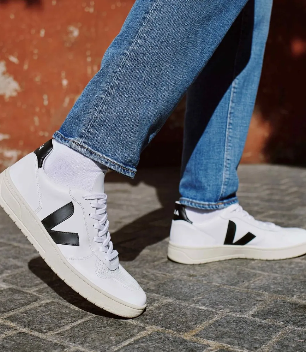 V-10 LEATHER WHITE BLACK>VEJA Best Sale