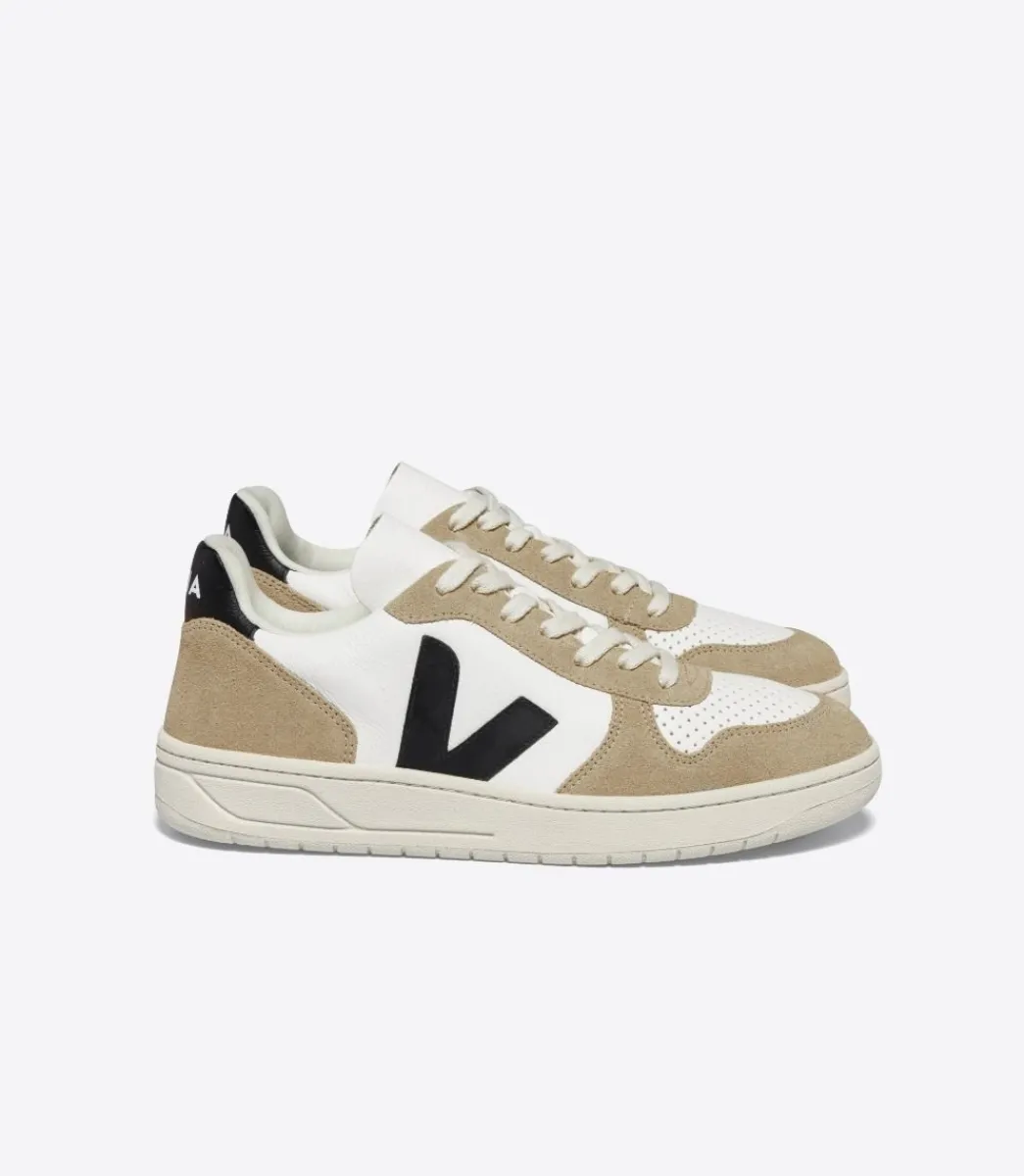 V-10 LEATHER WHITE BLACK SAHARA>VEJA Fashion
