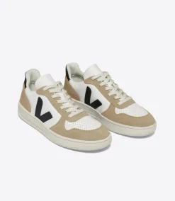 V-10 LEATHER WHITE BLACK SAHARA>VEJA Fashion