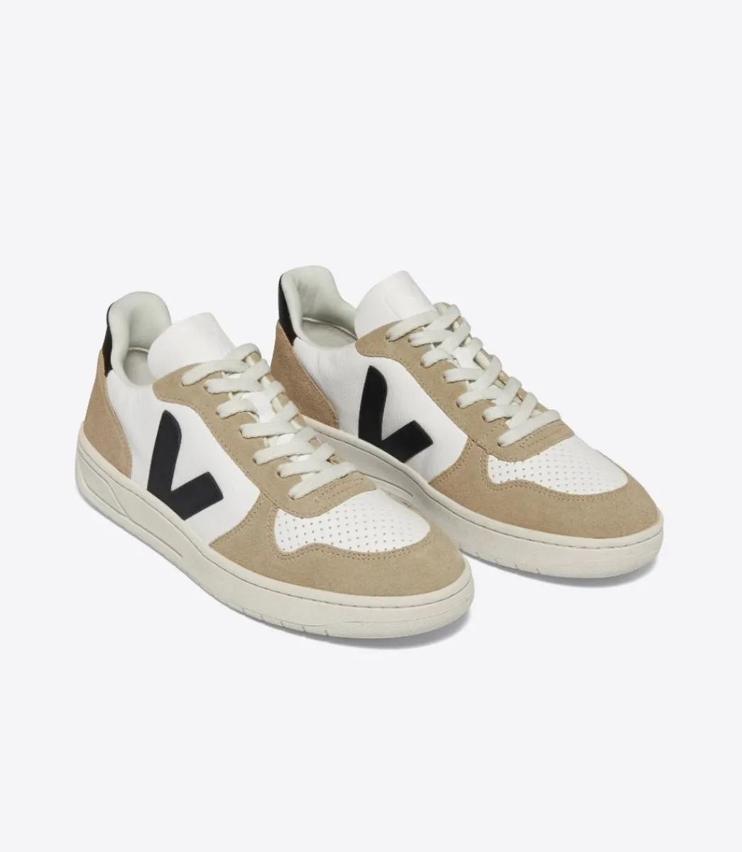 V-10 LEATHER WHITE BLACK SAHARA>VEJA Fashion