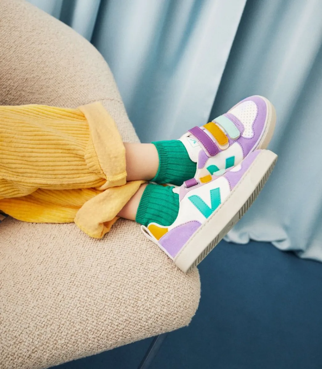 V-10 LEATHER WHITE MULTICO FRESHMINT>VEJA New