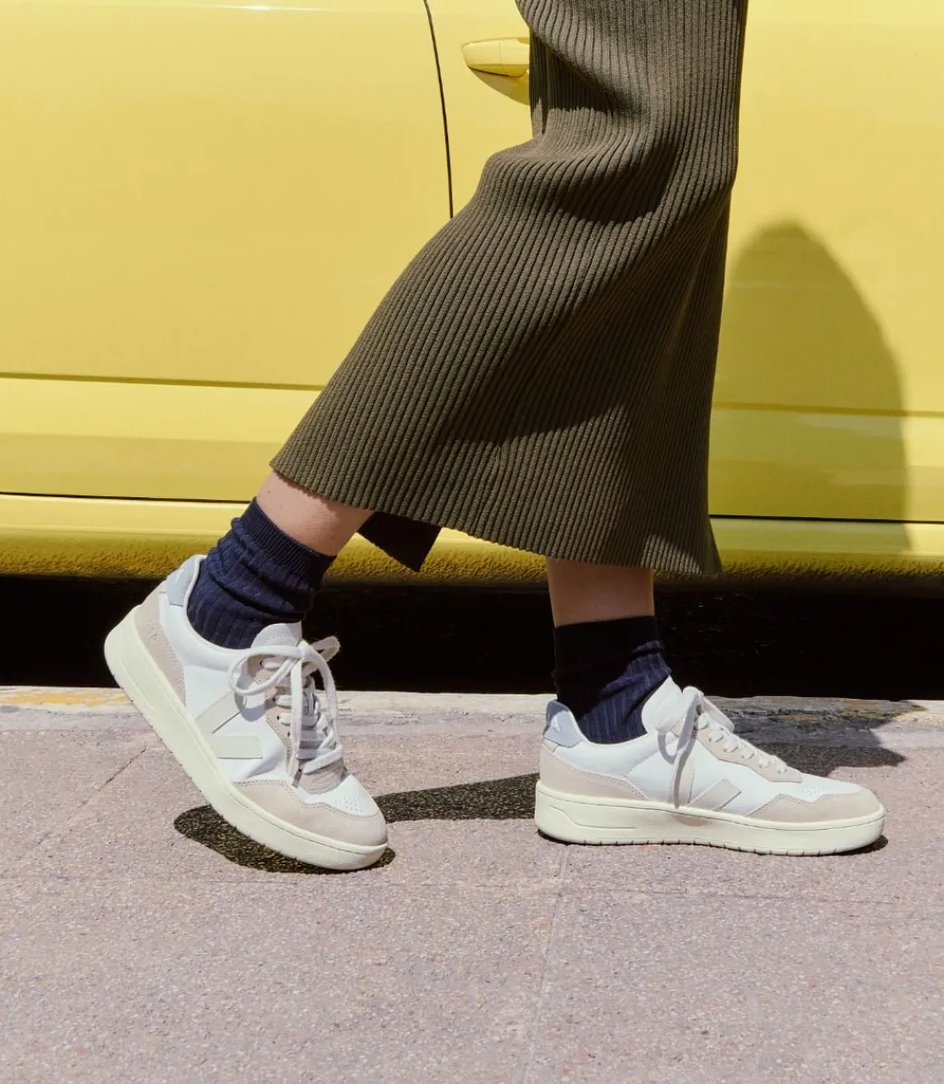 V-90 LEATHER WHITE PIERRE STEEL>VEJA Sale