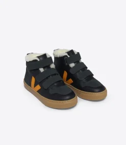 V-10 MID FURED LEATHER BLACK OURO GRAFITE>VEJA Clearance